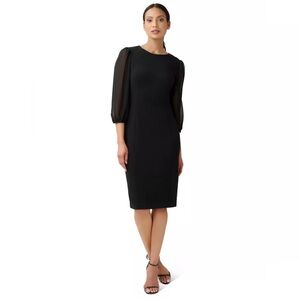 Adrianna Papell Women's 8 Chiffon Crepe Sheath Dress Black Midi Timeless‎ NWT